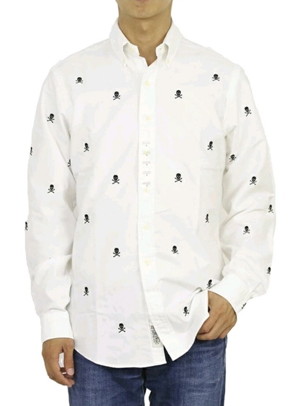 Polo by Ralph Lauren White Button-Down Shirt with Black Skull Motif